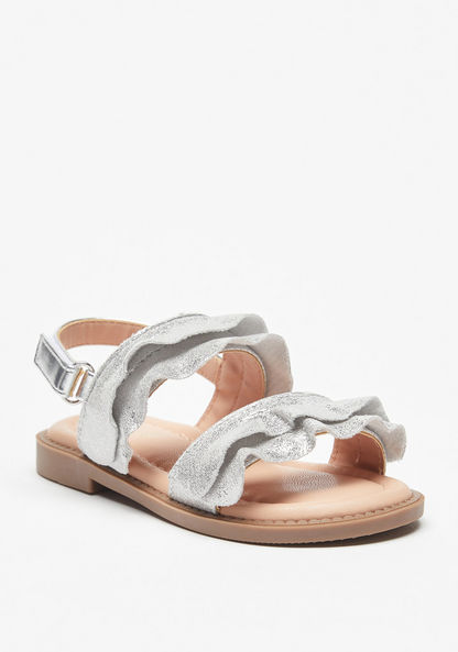 Juniors Ruffle Detail Sandals with Hook and Loop Closure-Girl%27s Sandals-image-1
