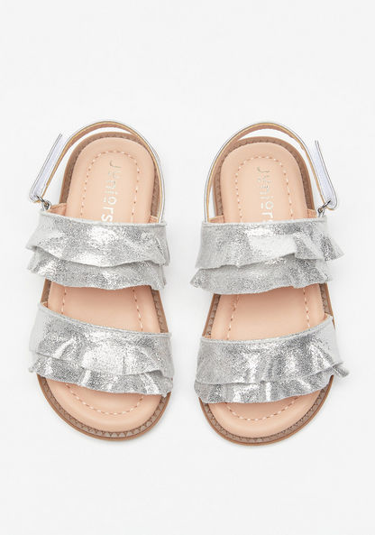 Juniors Ruffle Detail Sandals with Hook and Loop Closure-Girl%27s Sandals-image-2