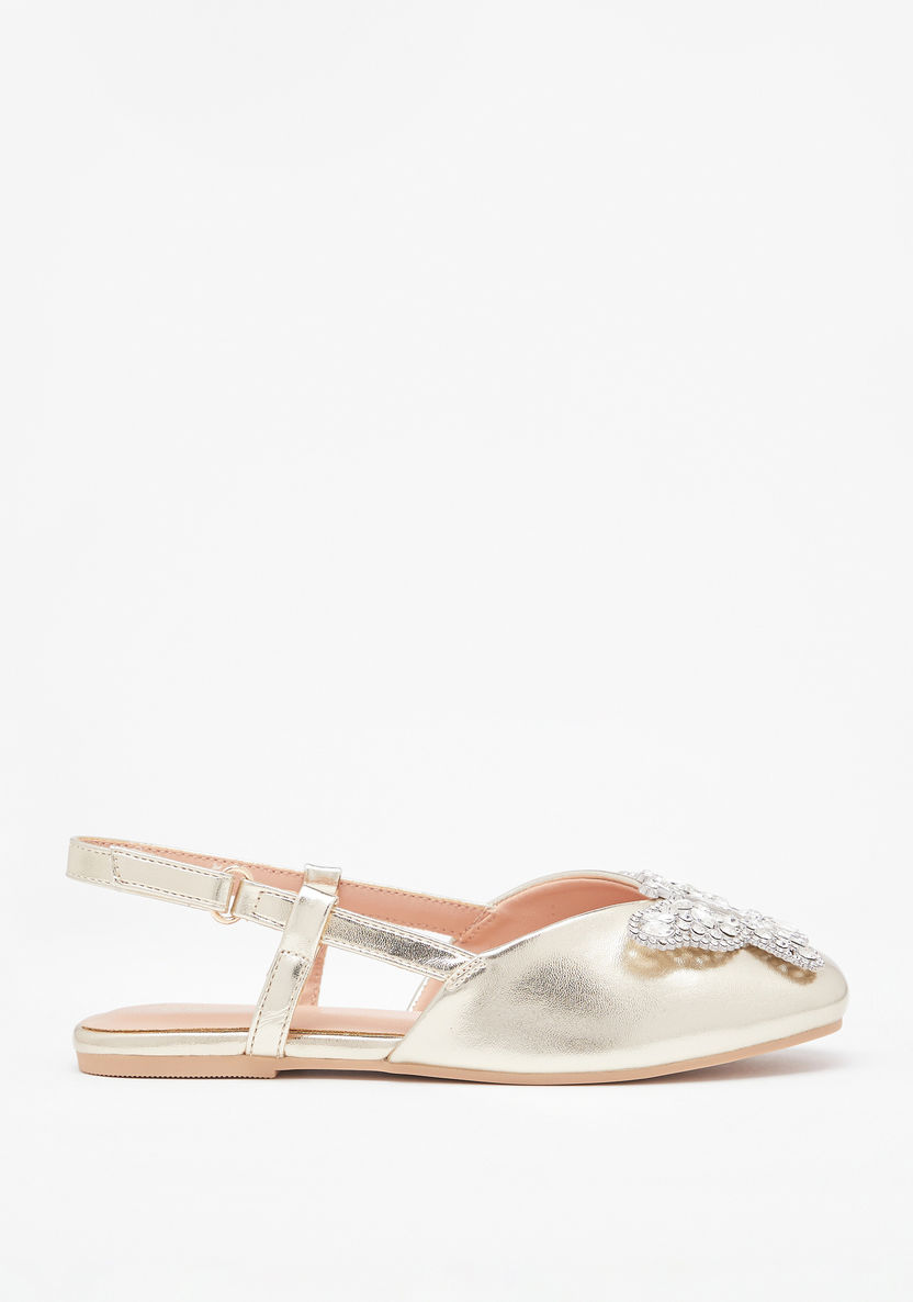 Little Missy Embellished Slingback Ballerina Shoes with Hook and Loop Closure-Girl%27s Ballerinas-image-0