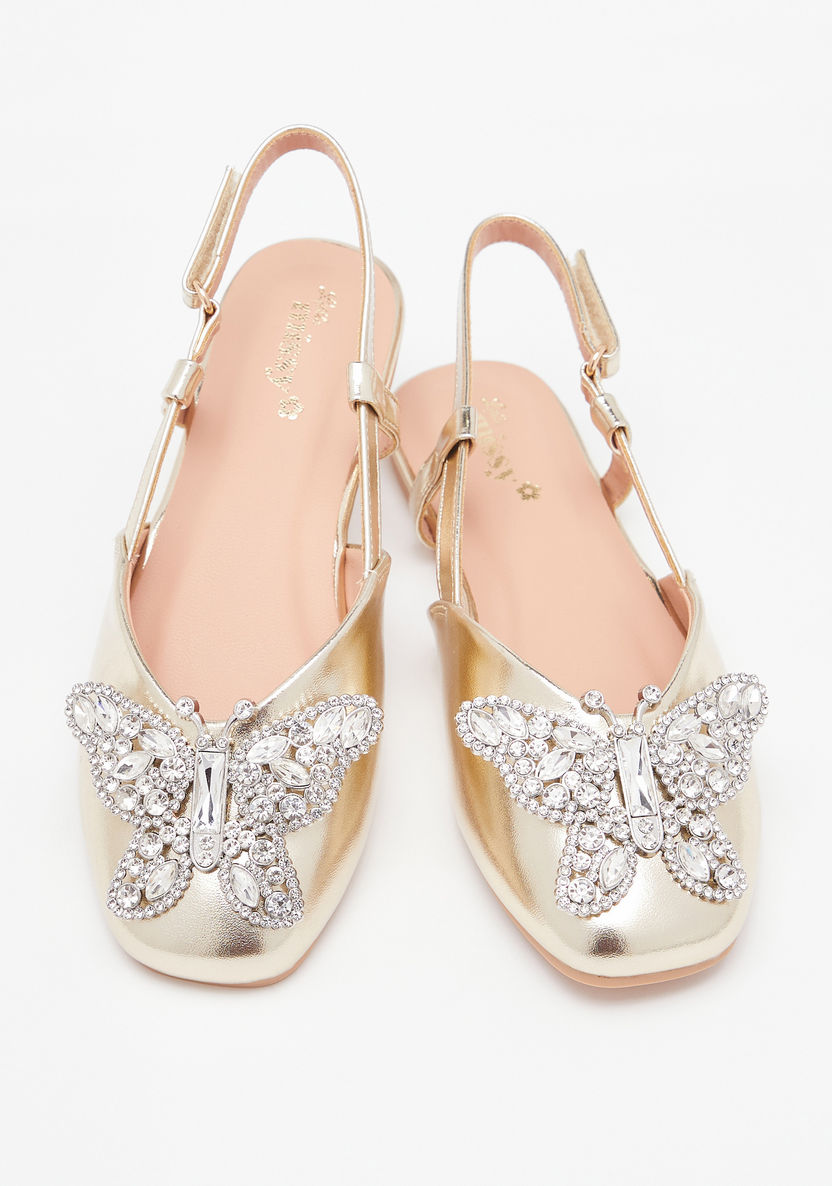 Little Missy Embellished Slingback Ballerina Shoes with Hook and Loop Closure-Girl%27s Ballerinas-image-1