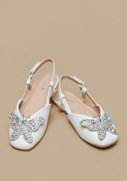 Little Missy Embellished Slingback Ballerina Shoes with Hook and Loop Closure