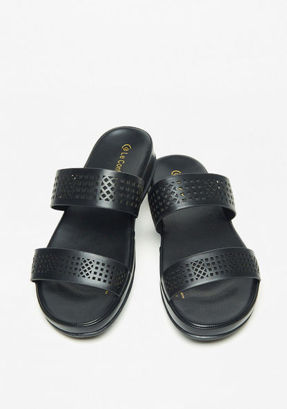 Le Confort Slip-on Cutwork Detail Slide Sandals with Dual Strap-Women%27s Flat Sandals-image-1