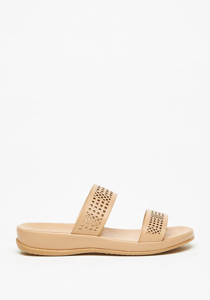 Le Confort Slip-on Cutwork Detail Slide Sandals with Dual Strap-Women%27s Flat Sandals-image-0