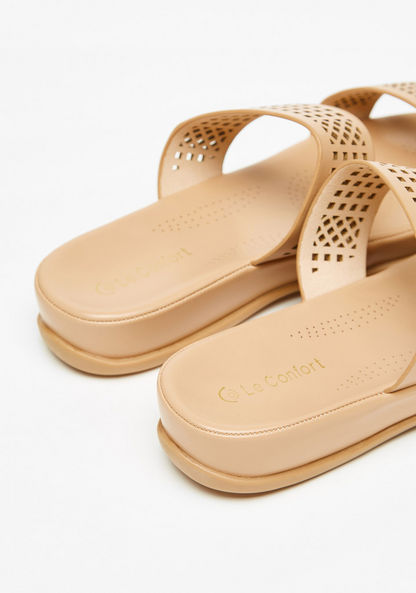 Le Confort Slip-on Cutwork Detail Slide Sandals with Dual Strap-Women%27s Flat Sandals-image-2