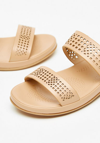 Le Confort Slip-on Cutwork Detail Slide Sandals with Dual Strap-Women%27s Flat Sandals-image-3