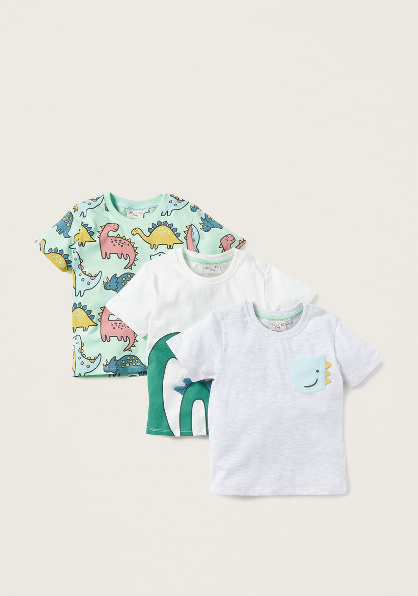 Juniors Dinosaur Print T-shirt with Applique Detail - Set of 3-T Shirts-image-0