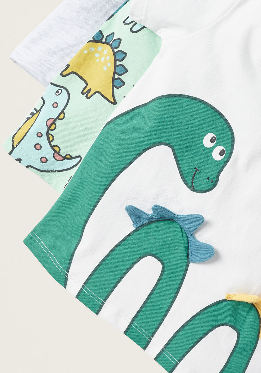 Juniors Dinosaur Print T-shirt with Applique Detail - Set of 3-T Shirts-image-5