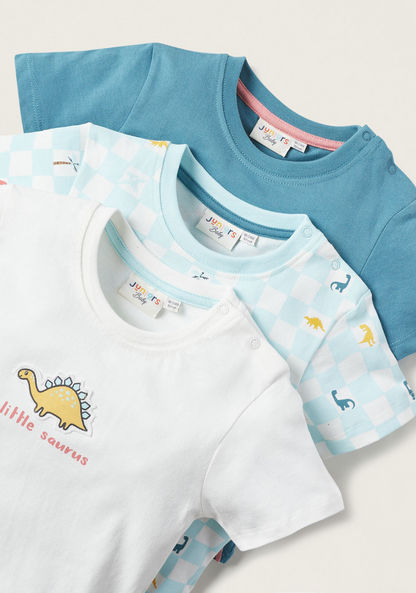 Juniors Dinosaur Print T-shirt with Applique Detail - Set of 3-T Shirts-image-4