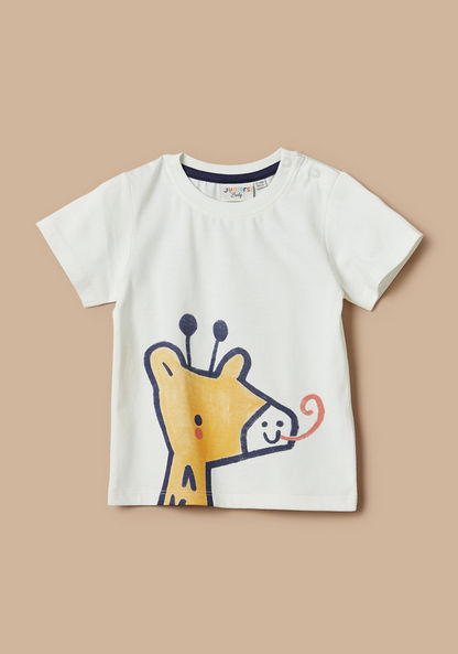 Juniors Giraffe Print Crew Neck T-shirt with Short Sleeves-T Shirts-image-0