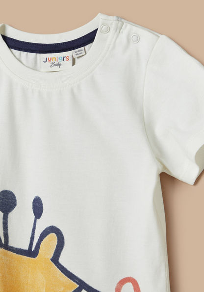 Juniors Giraffe Print Crew Neck T-shirt with Short Sleeves-T Shirts-image-1