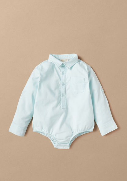 Juniors Solid Bodysuit with Collar and Pocket-Shirts-image-0