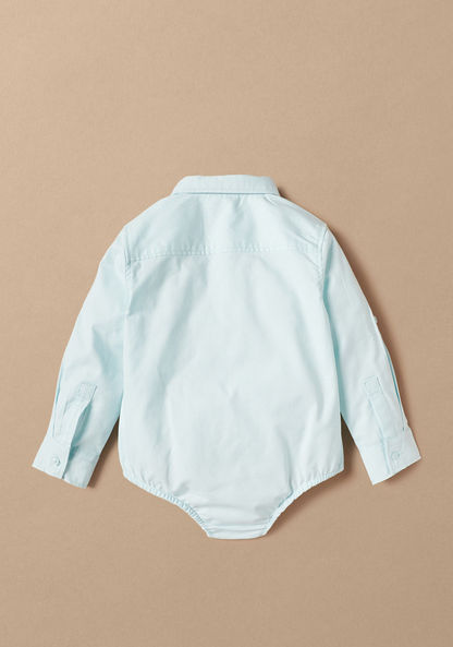 Juniors Solid Bodysuit with Collar and Pocket-Shirts-image-3