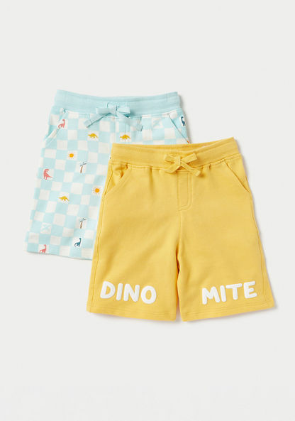 Juniors Dinosaur Print Shorts with Elasticated Drawstring - Set of 2-Shorts-image-0