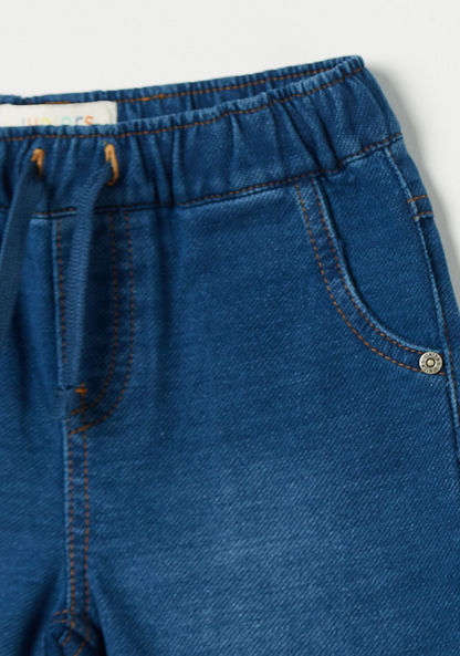 Juniors Solid Denim Shorts with Drawstring Closure and Pockets-Shorts-image-1
