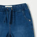Juniors Solid Denim Shorts with Drawstring Closure and Pockets-Shorts-thumbnail-1