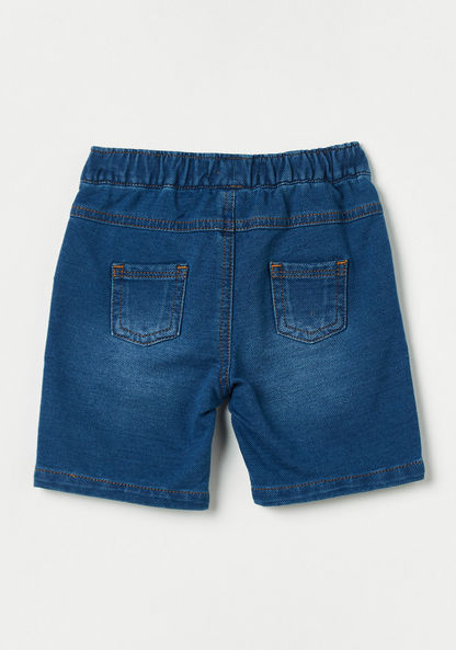 Juniors Solid Denim Shorts with Drawstring Closure and Pockets-Shorts-image-2