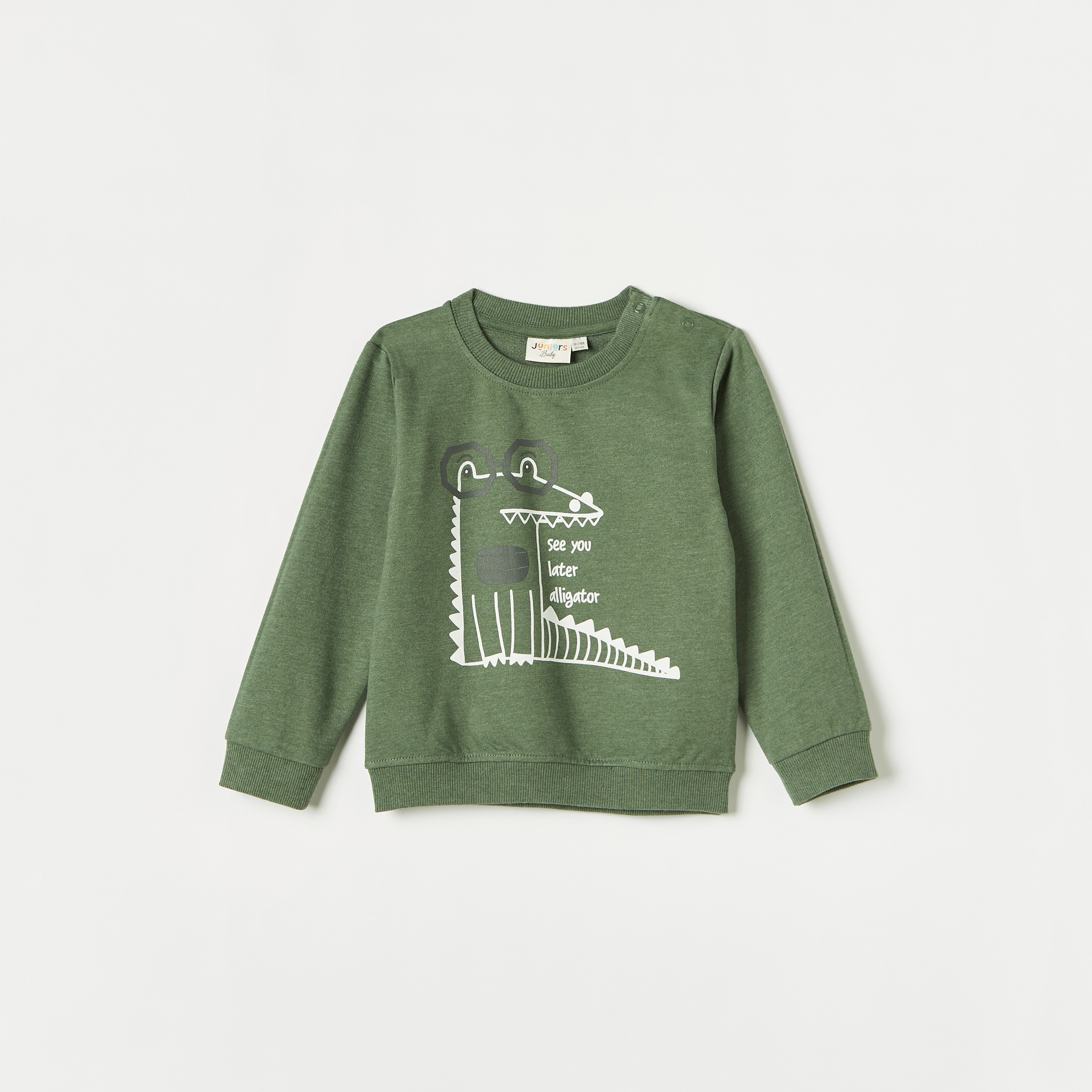 Juniors Alligator Print Pullover with Crew Neck and Long Sleeves-baby-boys-clothing-winterwear-sweatshirts-image-1