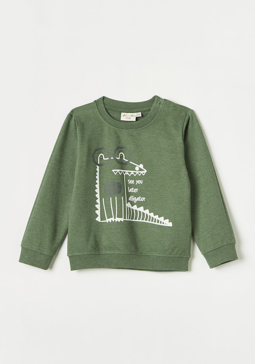 Juniors Alligator Print Pullover with Crew Neck and Long Sleeves-Sweatshirts-image-0