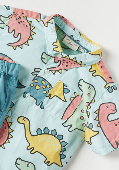 Juniors Dinosaur Print Short Sleeves Shirt and Shorts Set-Clothes Sets-image-3