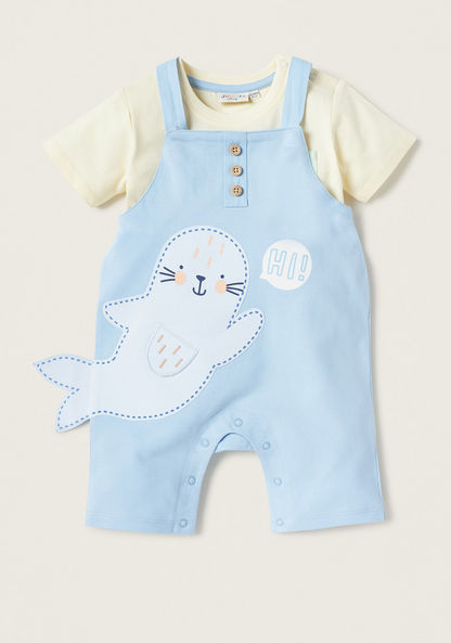 Juniors Solid T-shirt and Dungaree Set-Clothes Sets-image-0