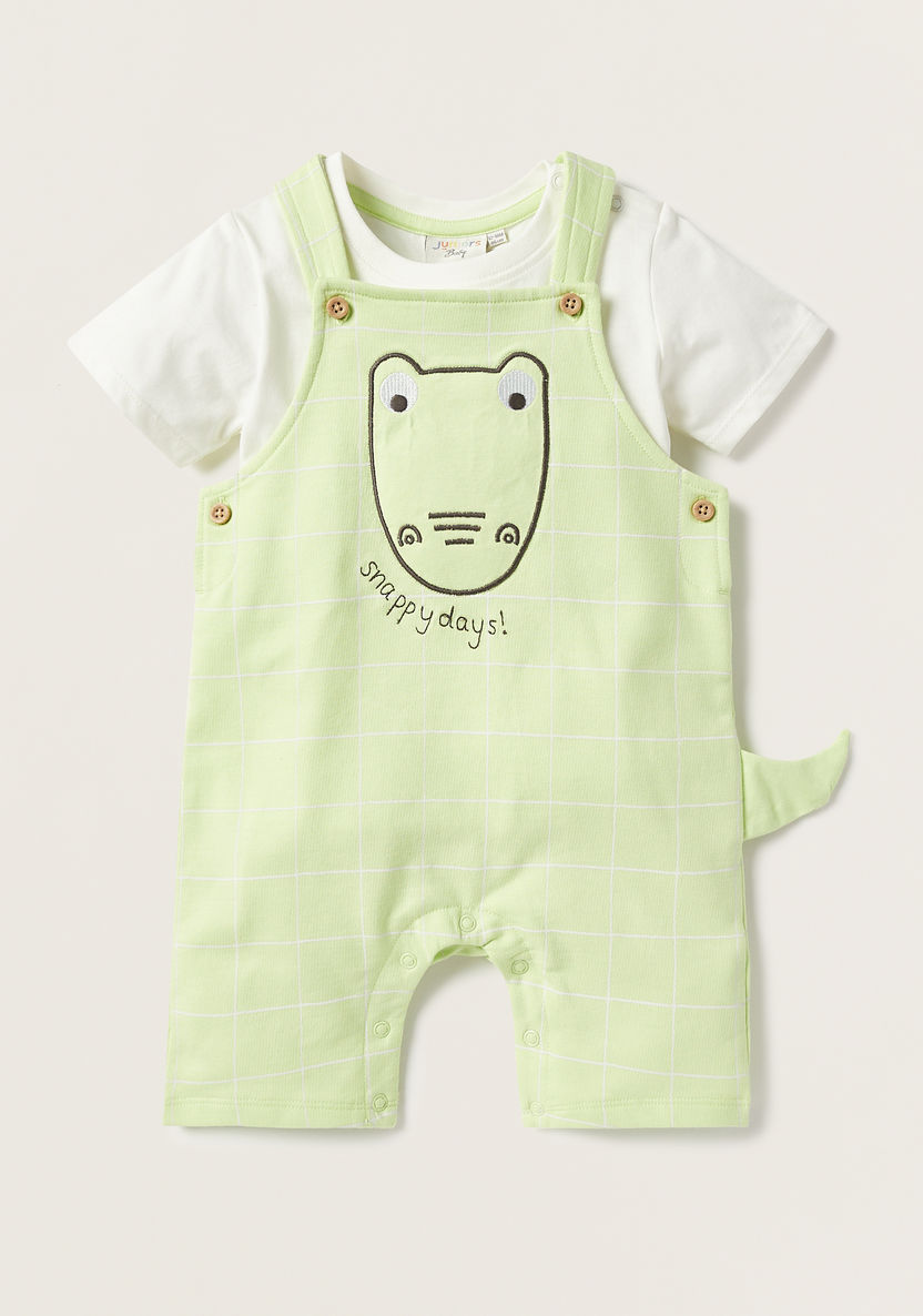 Juniors Embroidered T-shirt and Dungaree Set-Clothes Sets-image-0