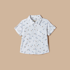 Juniors All-Over Print Shirt with Short Sleeves and Pocket