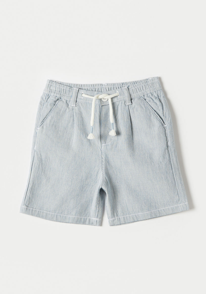 Juniors Striped Shorts with Drawstring Closure and Pockets-Shorts-image-0