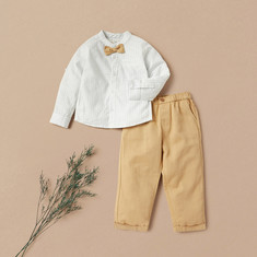 Juniors Striped Shirt with Bow Applique and Elasticated Pants Set