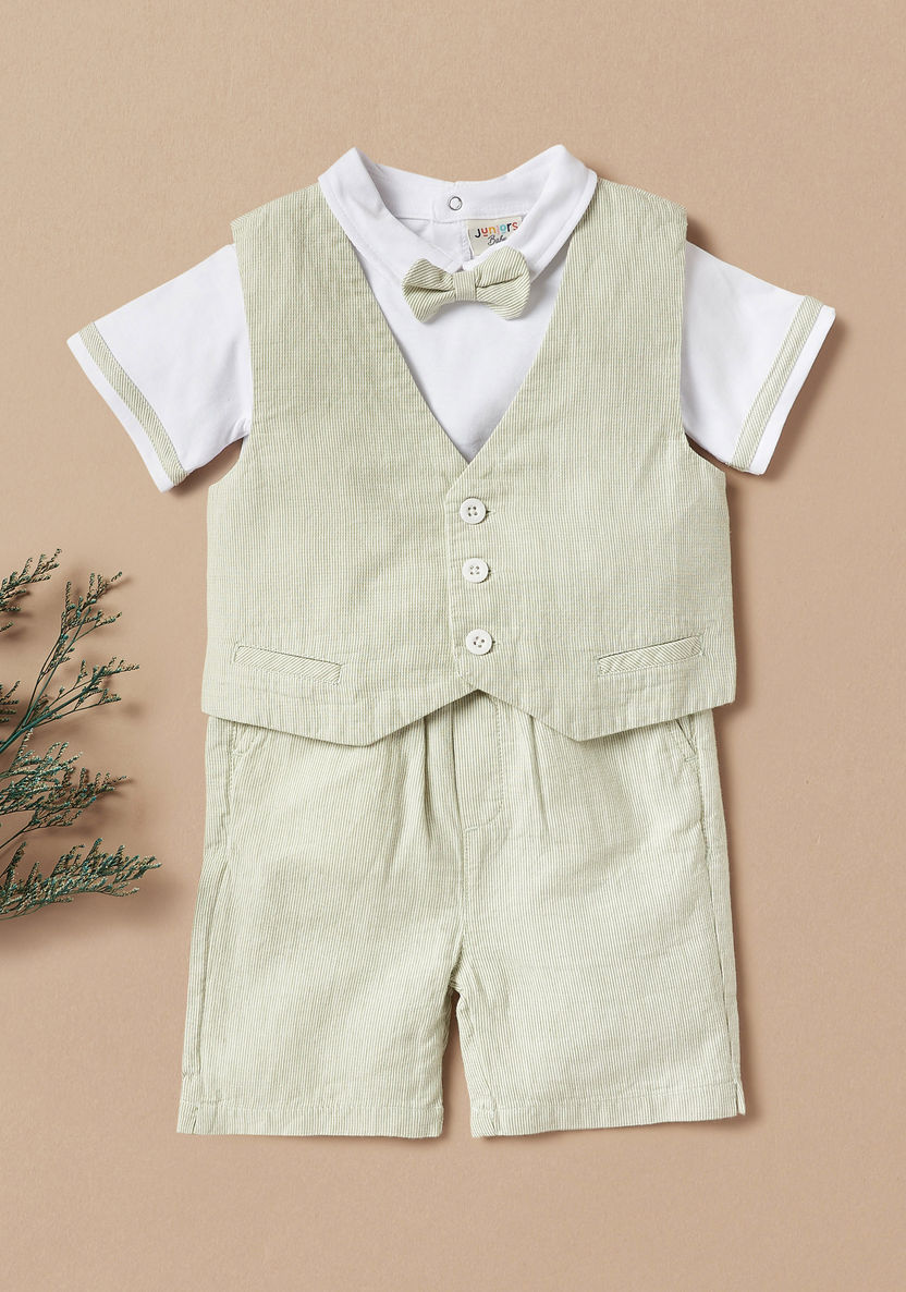 Juniors Solid Shirt with Waistcoat and Shorts-Clothes Sets-image-0