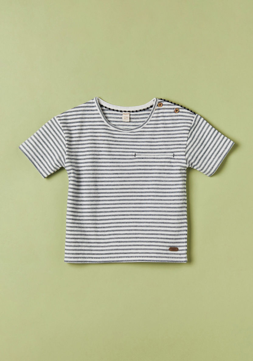 Giggles Striped T-shirt with Crew Neck and Short Sleeves-T Shirts-image-0