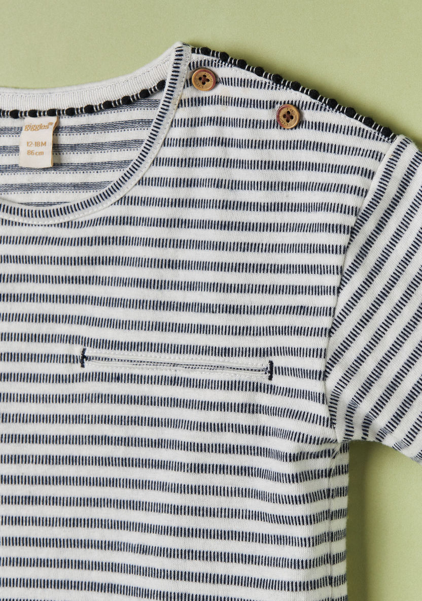 Giggles Striped T-shirt with Crew Neck and Short Sleeves-T Shirts-image-1