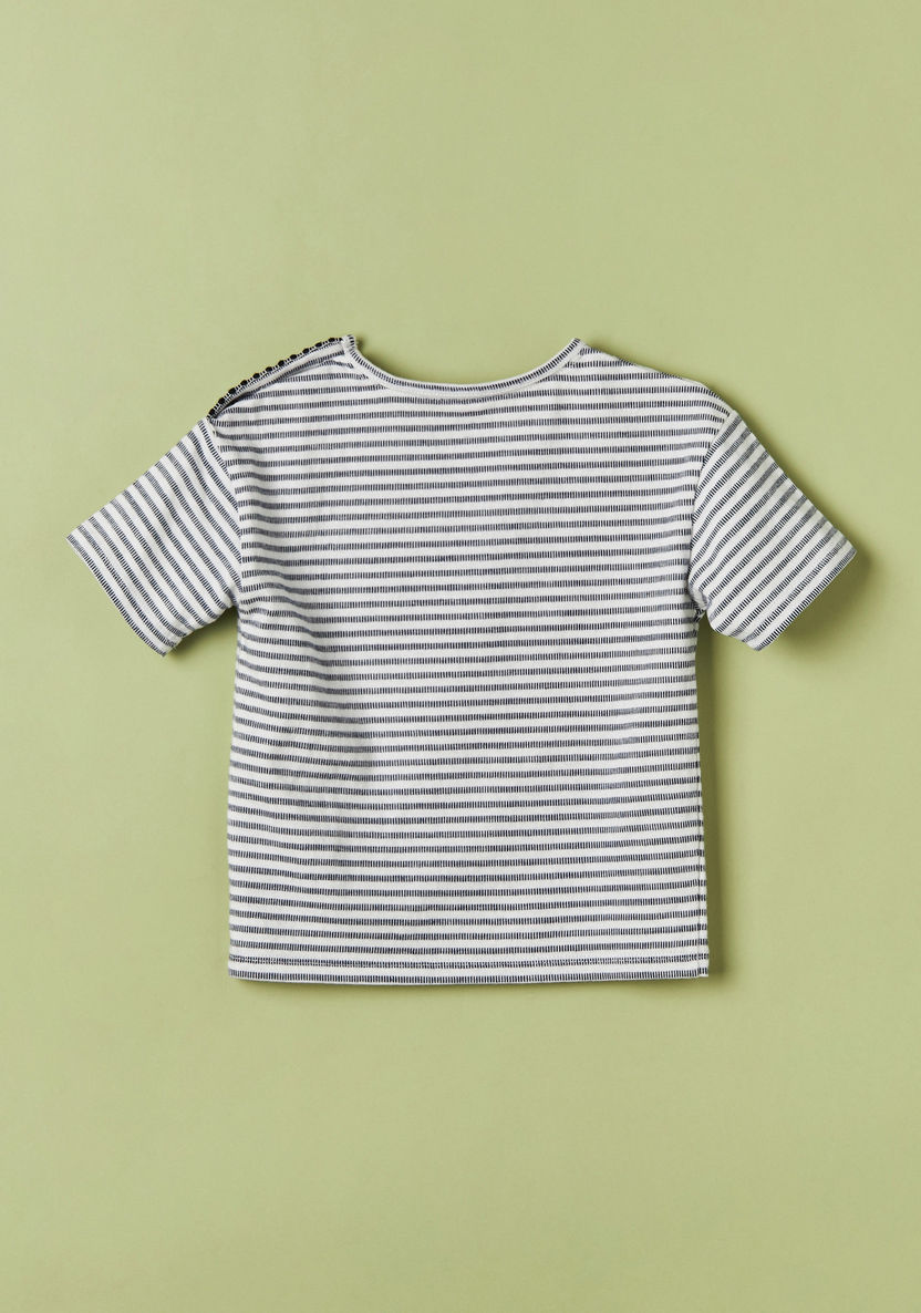 Giggles Striped T-shirt with Crew Neck and Short Sleeves-T Shirts-image-3