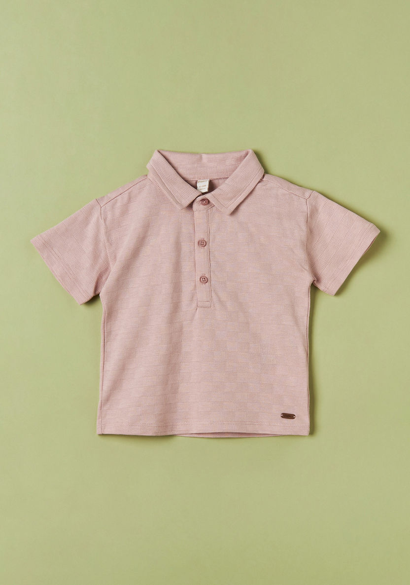 Giggles Textured Polo T-shirt with Short Sleeves and Button Closure-T Shirts-image-0