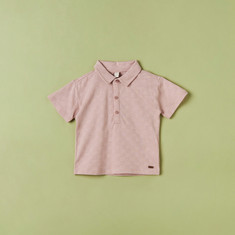 Giggles Textured Polo T-shirt with Short Sleeves and Button Closure