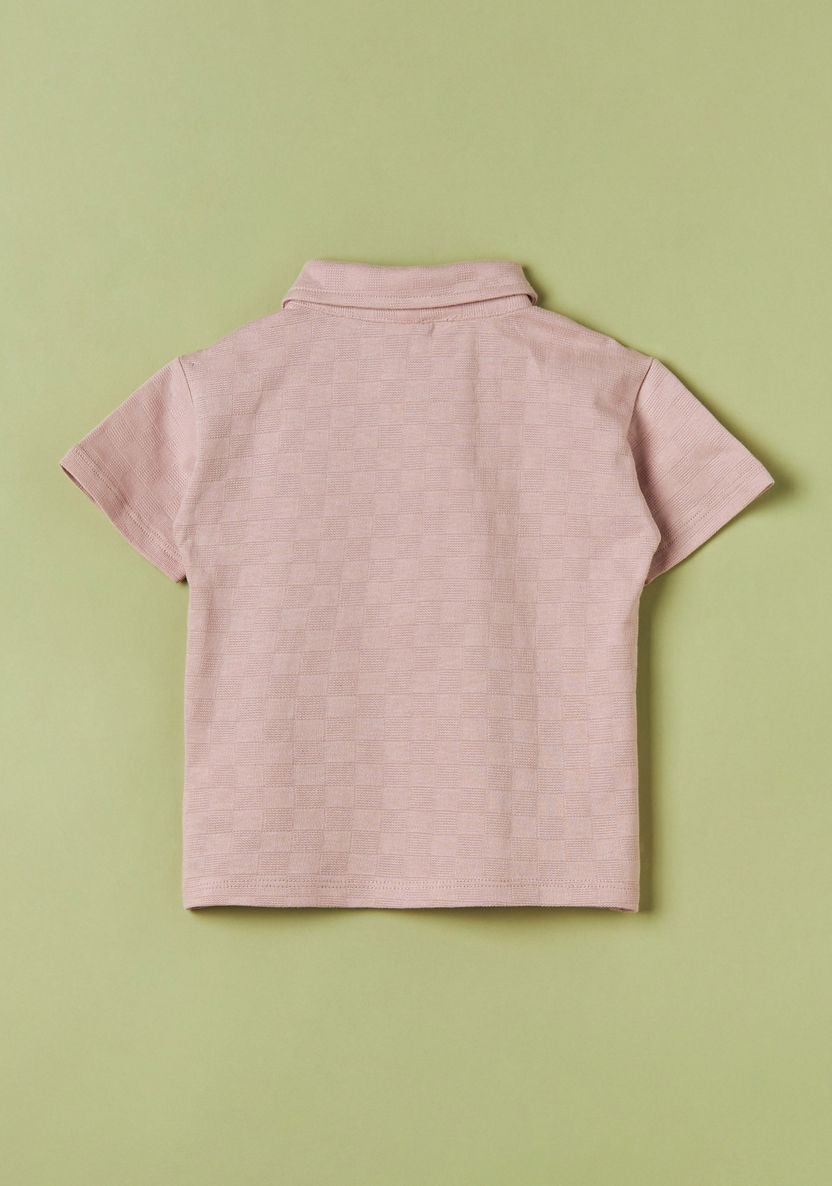 Giggles Textured Polo T-shirt with Short Sleeves and Button Closure-T Shirts-image-3