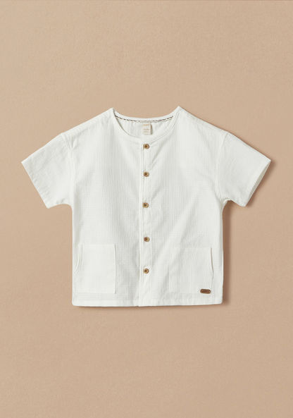 Giggles Textured Shirt with Mandarin Collar and Short Sleeves-Shirts-image-0