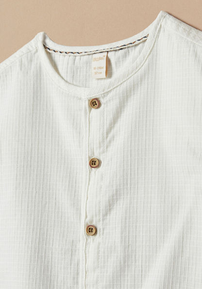 Giggles Textured Shirt with Mandarin Collar and Short Sleeves-Shirts-image-1