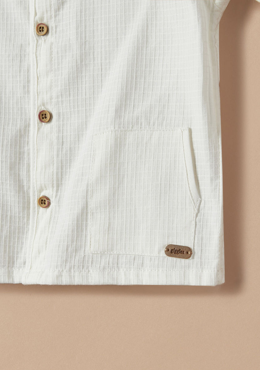 Giggles Textured Shirt with Mandarin Collar and Short Sleeves-Shirts-image-2
