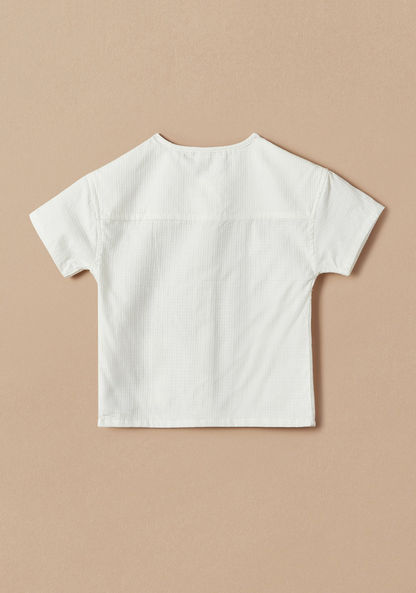 Giggles Textured Shirt with Mandarin Collar and Short Sleeves-Shirts-image-3