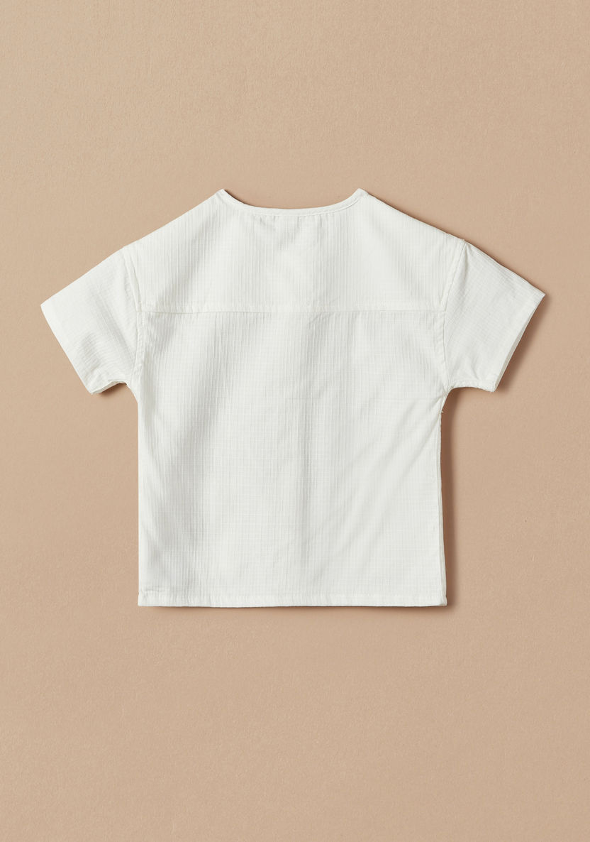 Giggles Textured Shirt with Mandarin Collar and Short Sleeves-Shirts-image-3