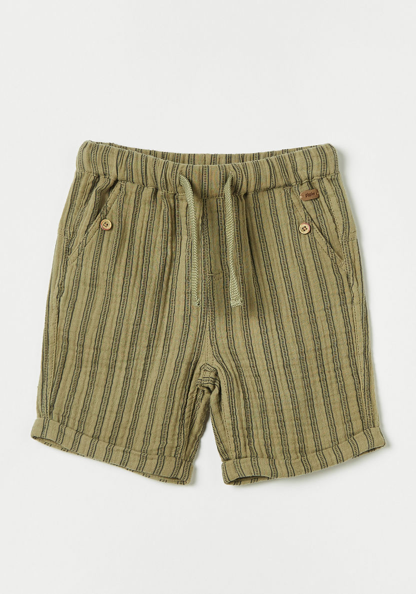 Giggles Striped Shorts with Pockets and Drawstring Closure-Shorts-image-0