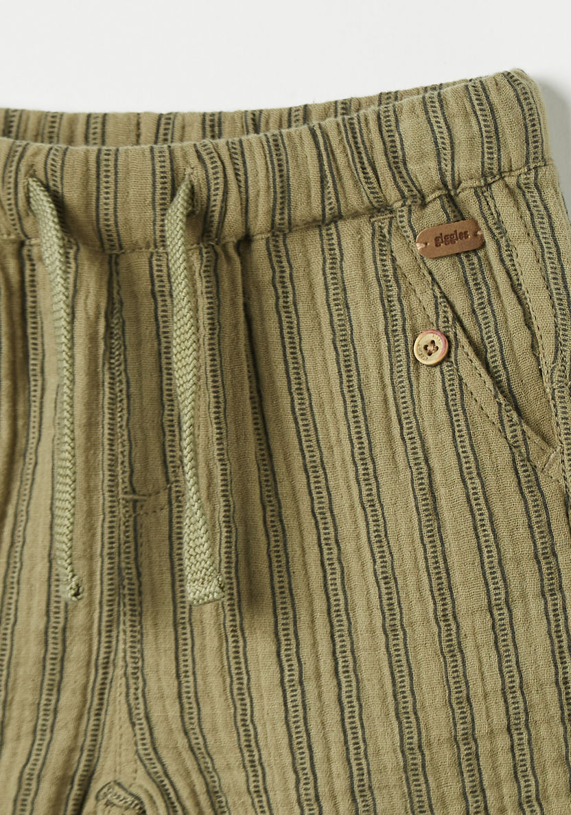 Giggles Striped Shorts with Pockets and Drawstring Closure-Shorts-image-1