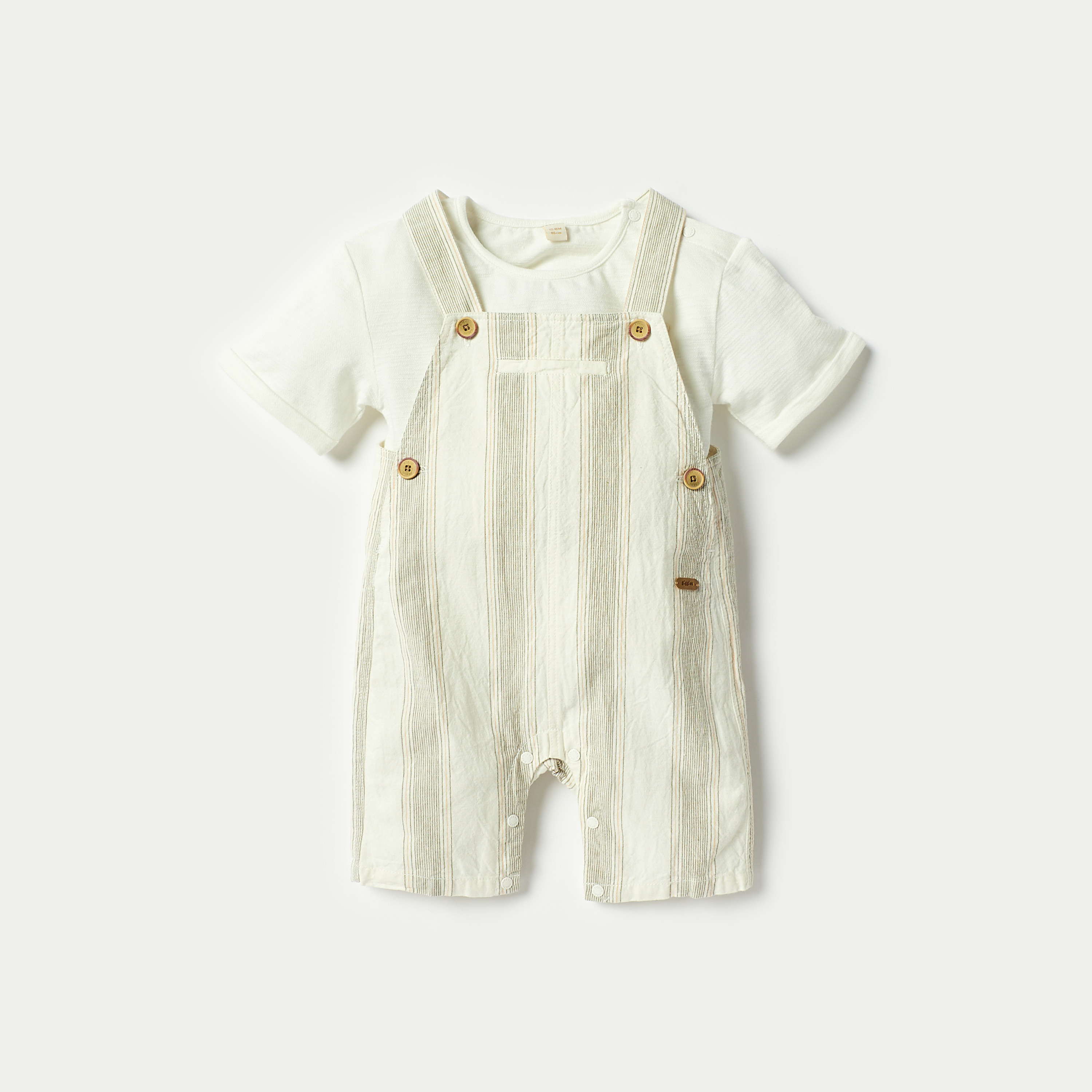Giggles Solid Crew Neck T-shirt and Striped Dungaree Set-baby-boys-clothing-setsandcoords-image-1