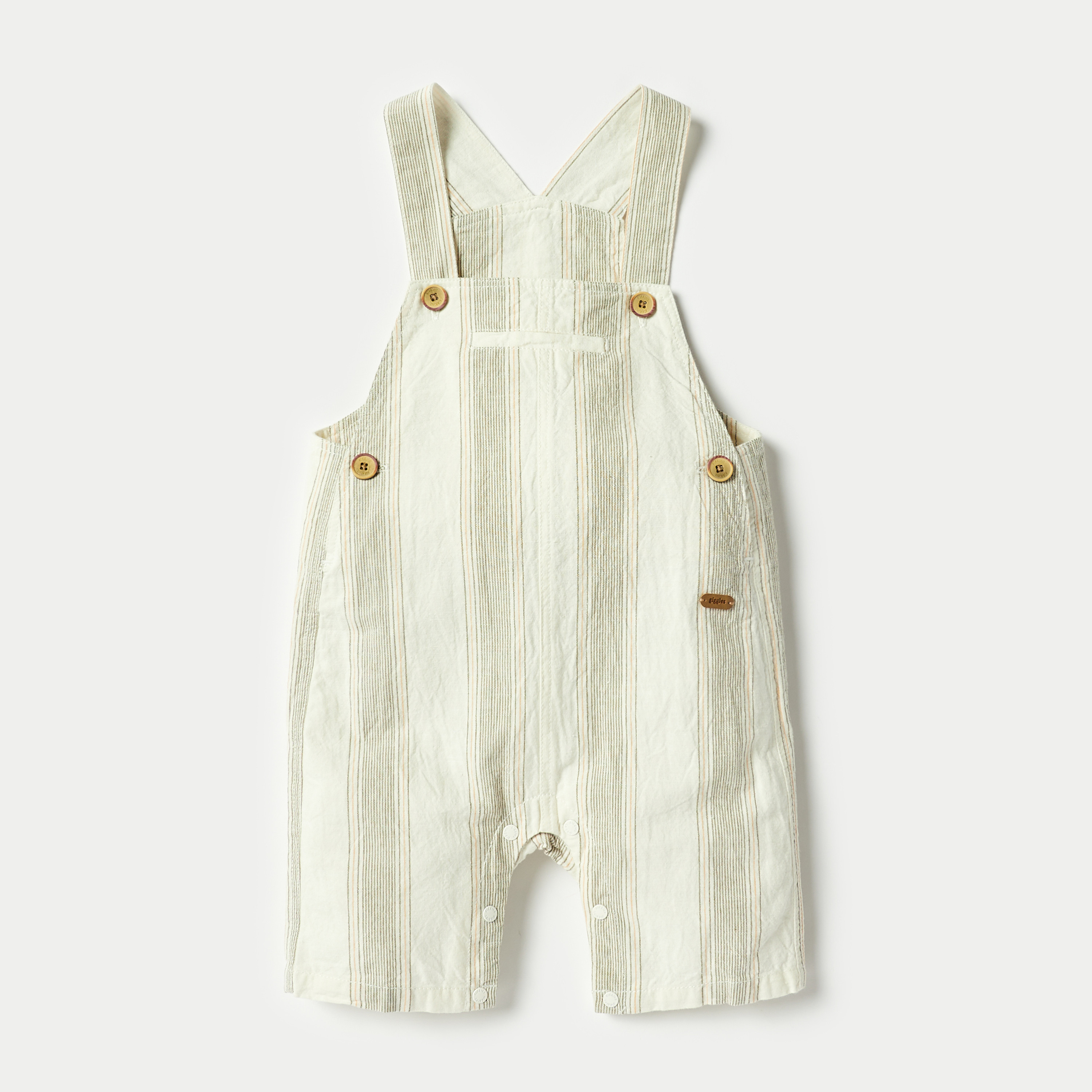 Giggles Solid Crew Neck T-shirt and Striped Dungaree Set-baby-boys-clothing-setsandcoords-image-4