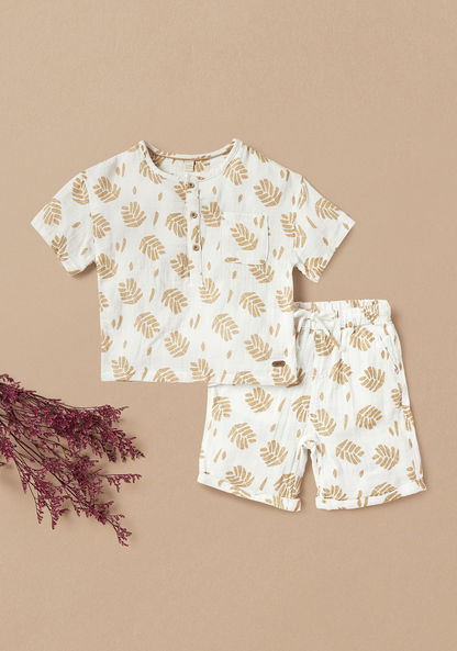Giggles All-Over Leaf Print Shirt and Shorts Set-Clothes Sets-image-0