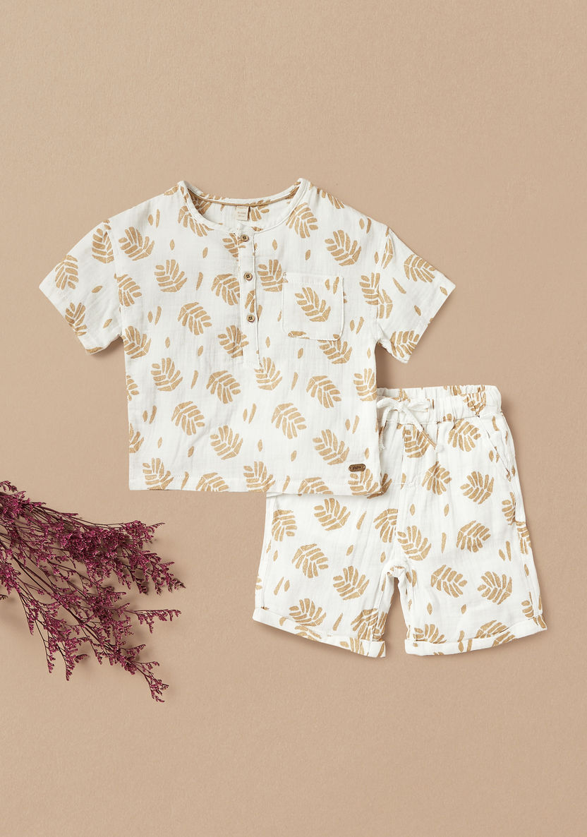 Giggles All-Over Leaf Print Shirt and Shorts Set-Clothes Sets-image-0