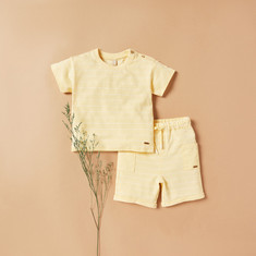 Giggles Striped Crew Neck T-shirt and Shorts Set