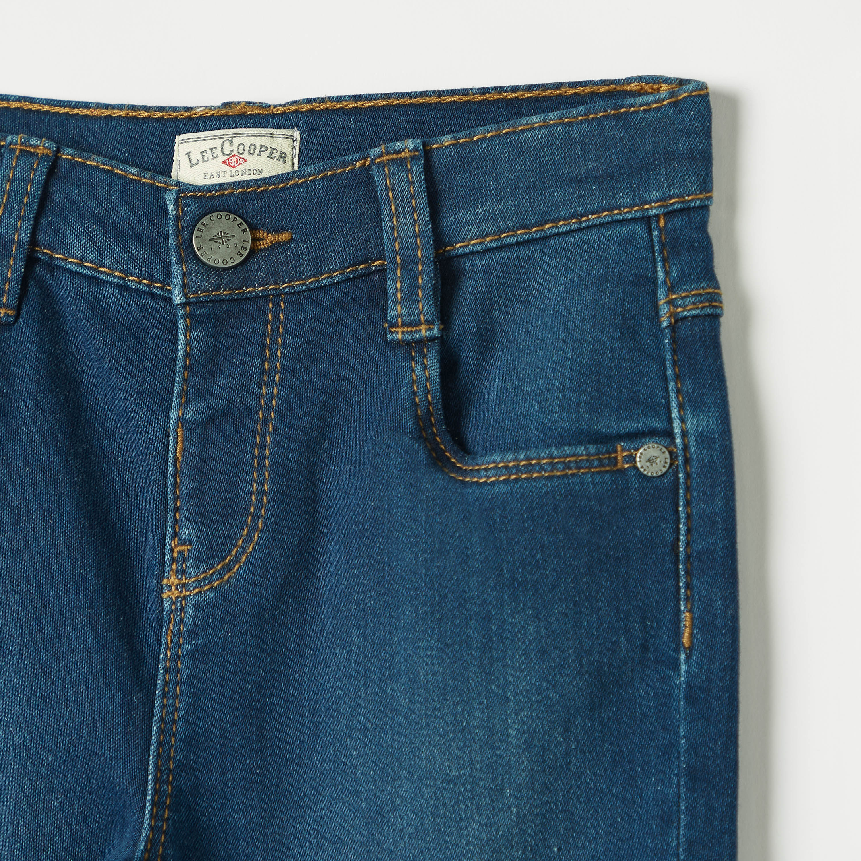 Lee Cooper Solid Denim Shorts with Button Closure and Pockets-baby-boys-clothing-bottoms-shorts-image-3