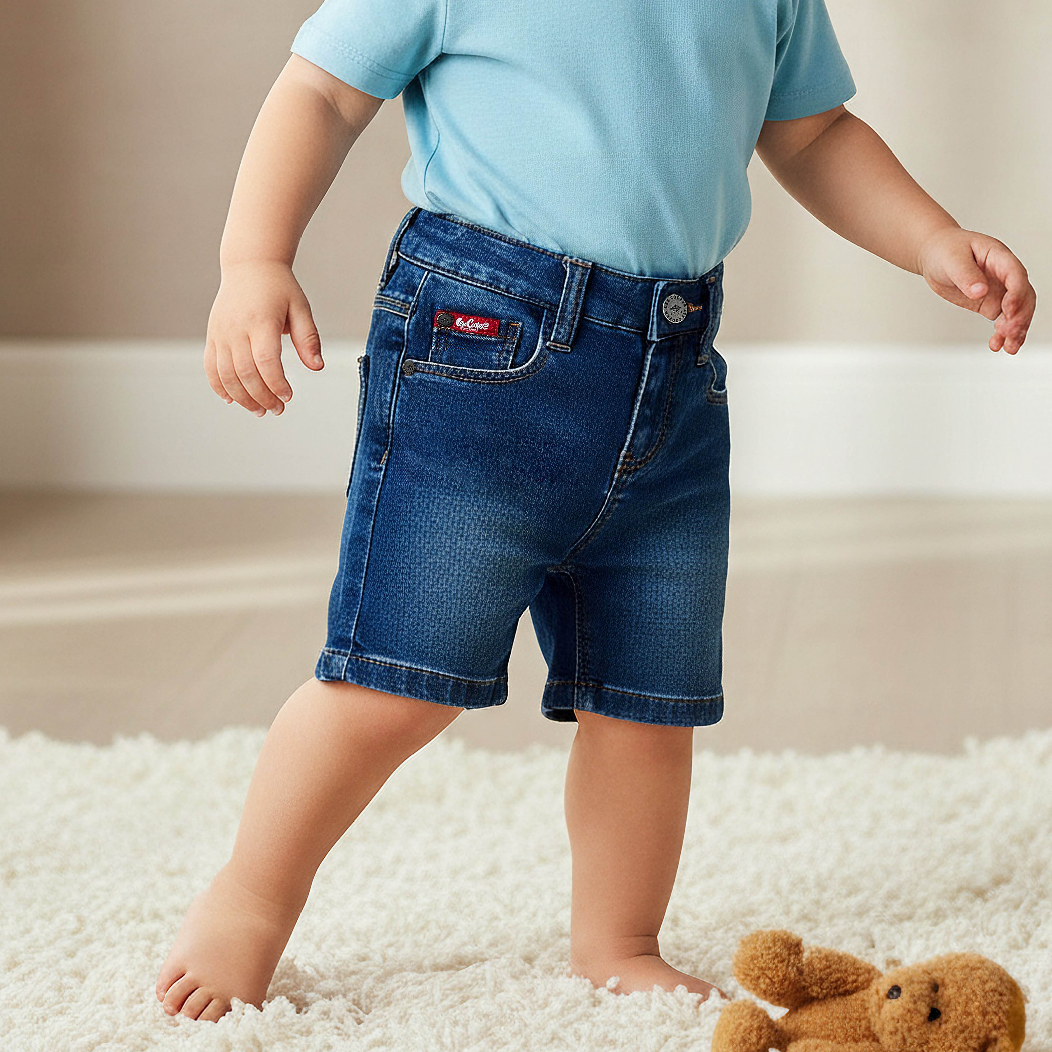Lee Cooper Solid Denim Shorts with Button Closure and Pockets-baby-boys-clothing-bottoms-shorts-image-1