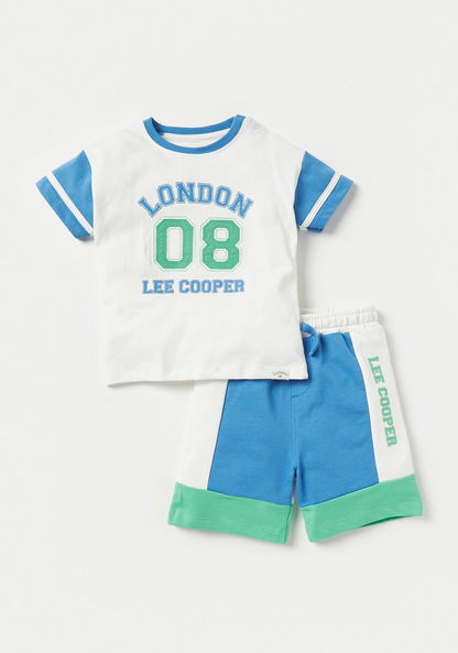 Lee Cooper Embroidered Colourblock T-shirt and Shorts Set-Clothes Sets-image-0